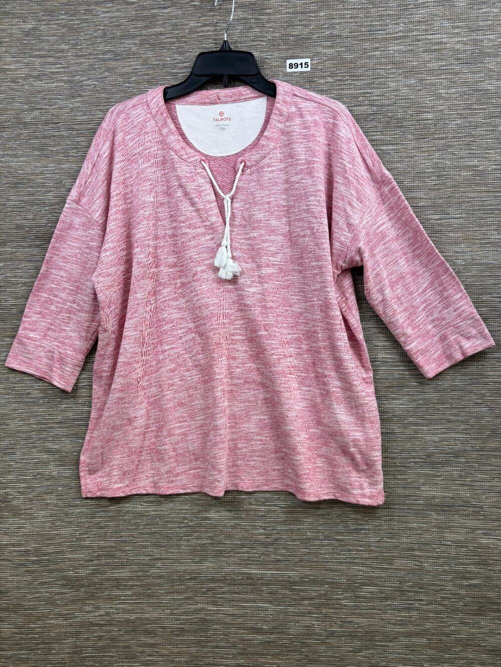 Talbots Blouse Top Women’s Size 1XP Marled Pink White V-Neck 3/4 Sleeve